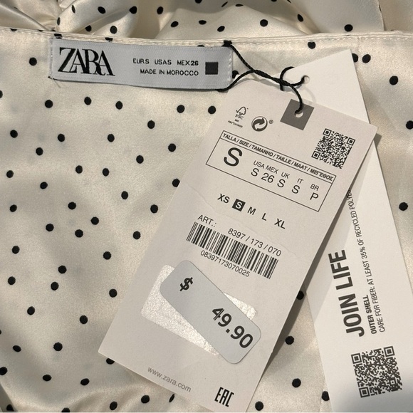 NWT Zara Ivory Black Polka Dot Halter Ruched Drape Mini Dress S - Picture 12 of 12
